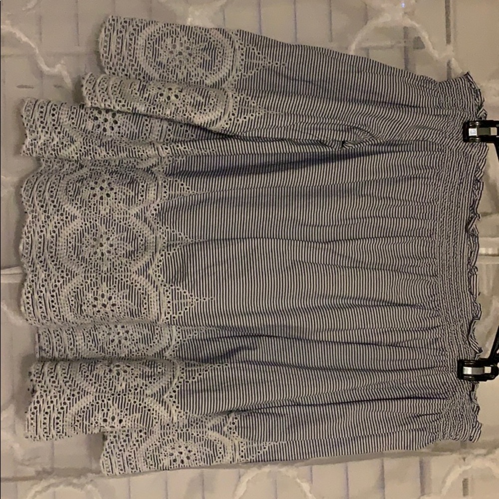 Navy/white stripped off the shoulder
